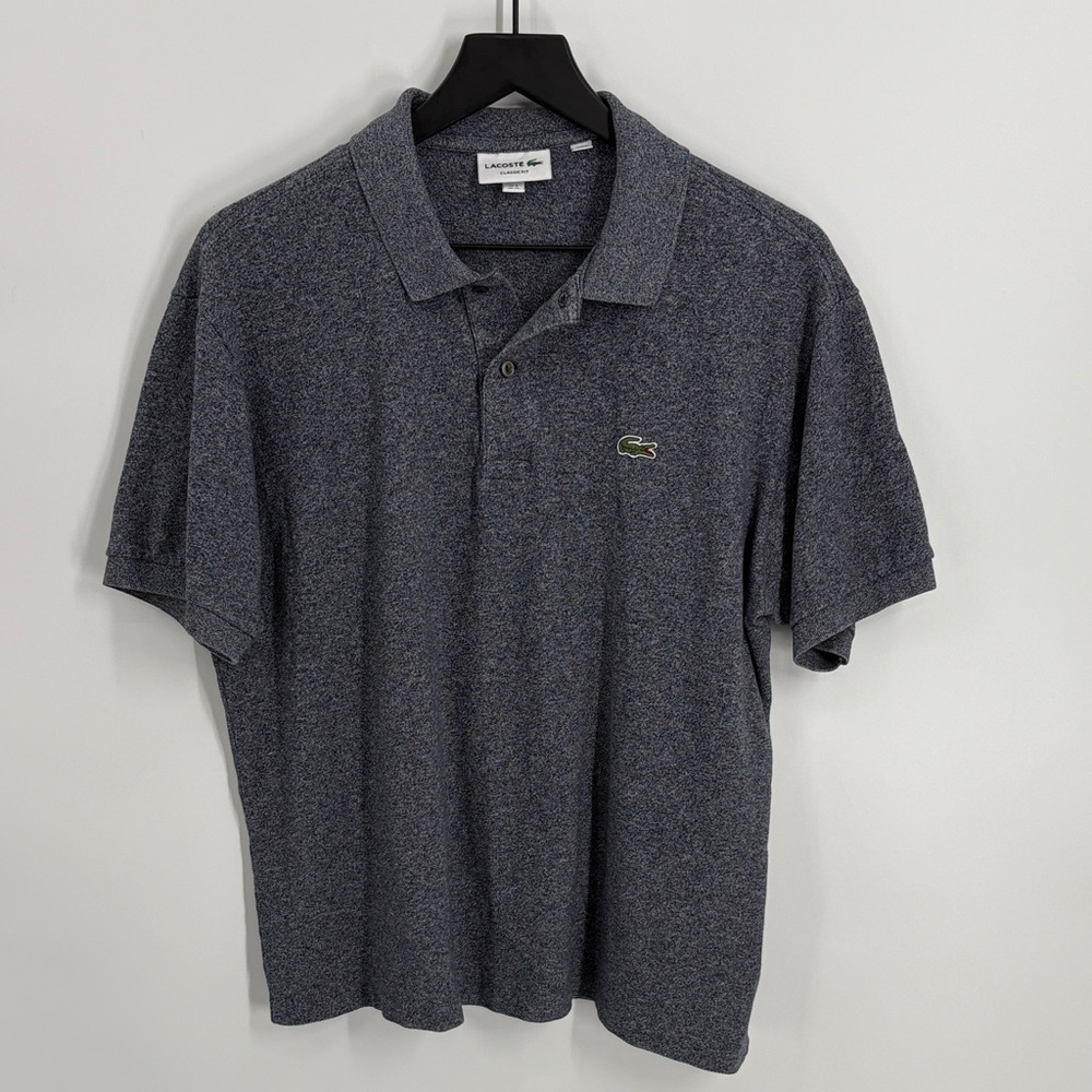 Lacoste Classic Fit Heathered Navy Cotton Polo Shirt - Size XL